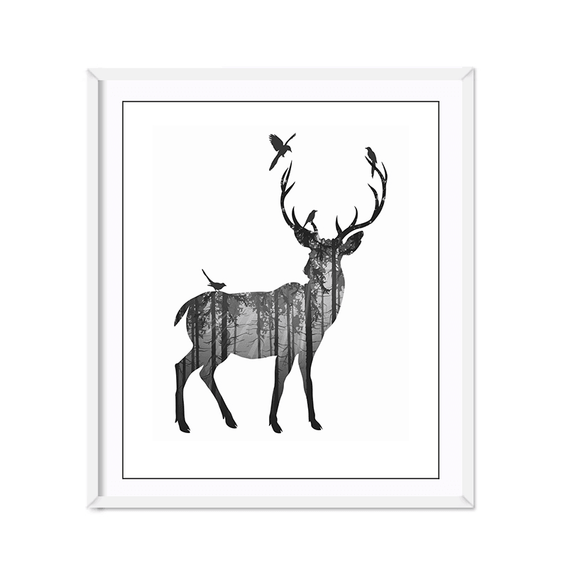 Miico Hand Painted Oil Paintings Simple Style-C Side Face Deer Wall Art for Home Decoration Paintings - MRSLM