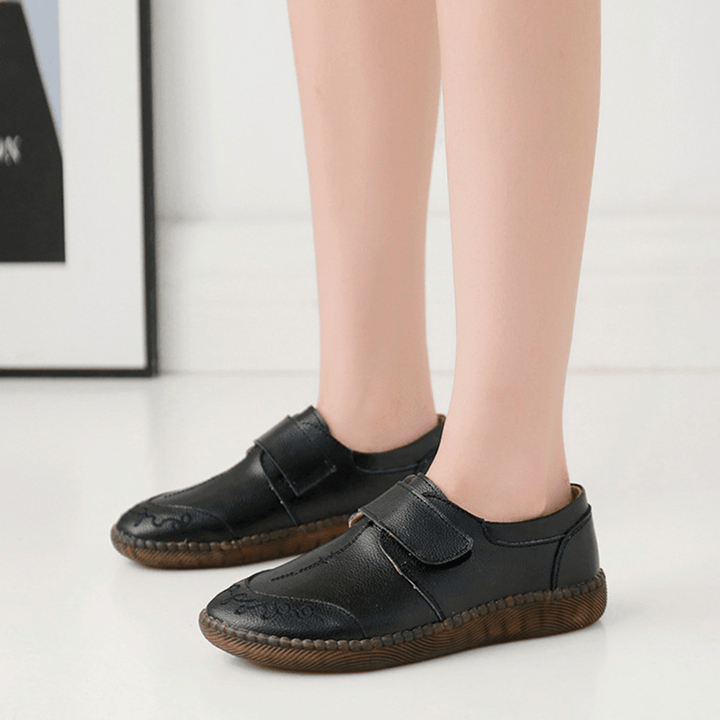 Women Brief Cowhide Leather Soft Sole Non Slip Comfy Flats Casual Shoes - MRSLM