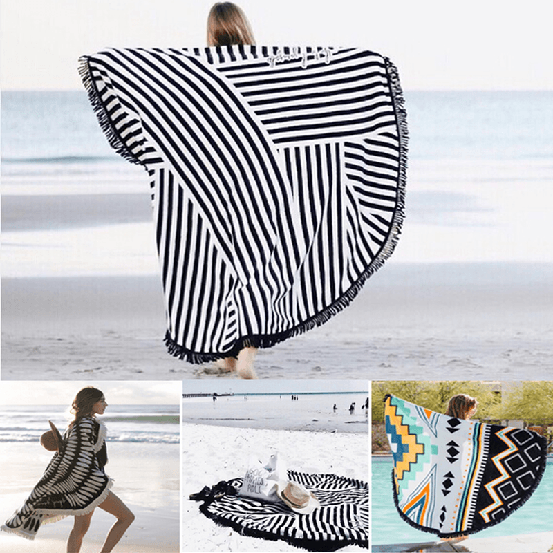 Honana WX-992 150Cm Bohemian Style Thin Tassel Beach Towel Mandala round Silk Scarf Bed Sheet Tapestry - MRSLM