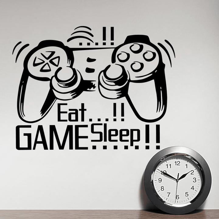 Creative Art Game Handle Wall Stickers "EAT SLEEP GAME" Black Vinyl Removable Printed Game Lovers Bedroom Wall Stickers Hot Play Game Handle Living Room Bedroom Personality Decoration Wall Stickers - MRSLM