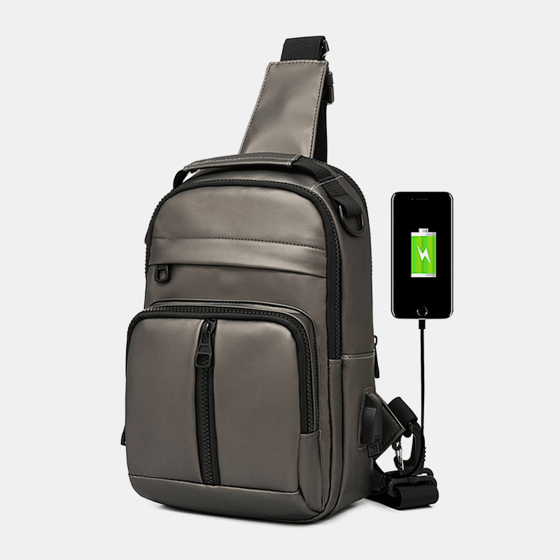 Men Polyester Multi-Carry Medium Capacity with USB Charging Chest Bag Shoulder Bag - MRSLM