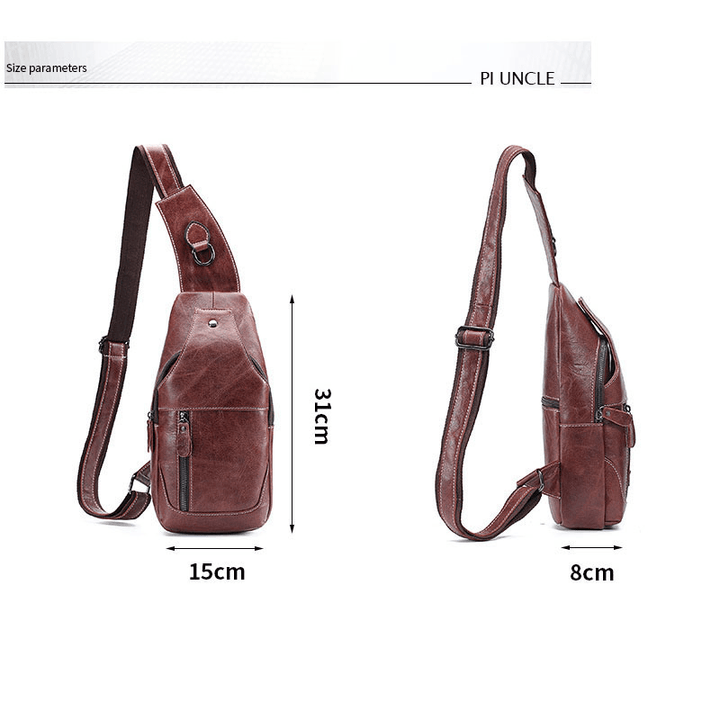 Men Genuine Leather Anti-Theft Crossbody Bag Chest Bag - MRSLM