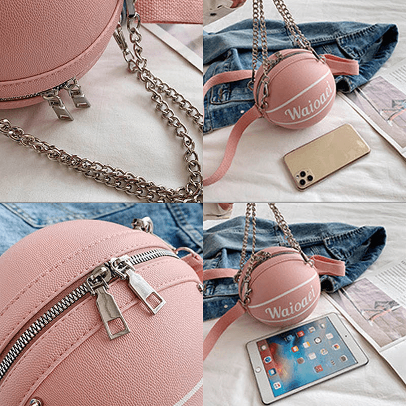 Wonmen Unique Design Basketball Look Solid Color Handbag Fashion Adjustable Shoulder Bag Cross Body Bag - MRSLM