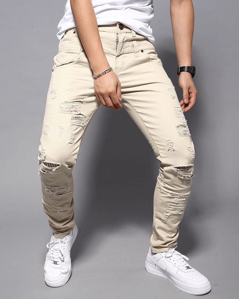 Casual Double Waist Ripped Casual Cargo Trousers - MRSLM