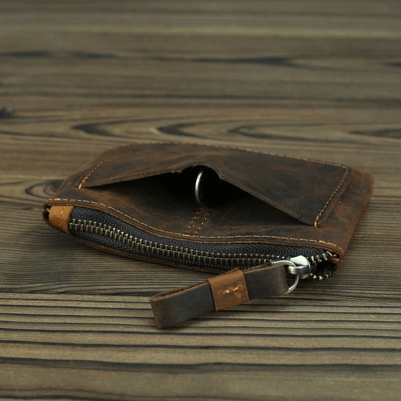 Unisex Genuine Leather Mini Casual Zipper Storage Bag Coin Bag - MRSLM