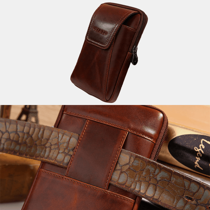 Men Genuine Leather 6 Inch Phone Bag Belt Bag Waist Bag for Business - MRSLM