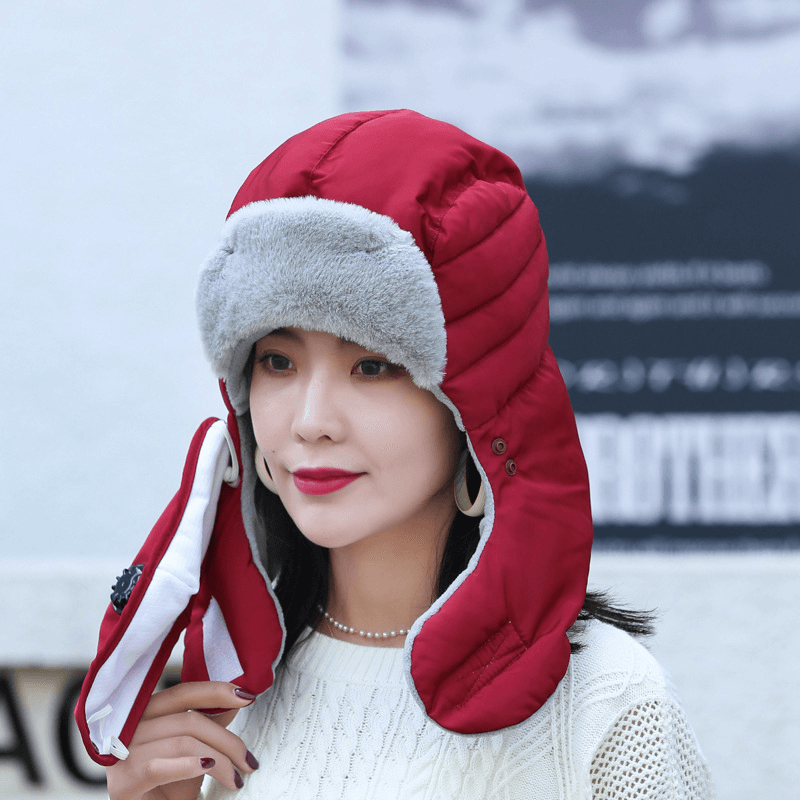 Women'S Hat Cold-Proof Hat Cycling Ear Protection Thickened Cold-Proof Warm Cotton Cap - MRSLM