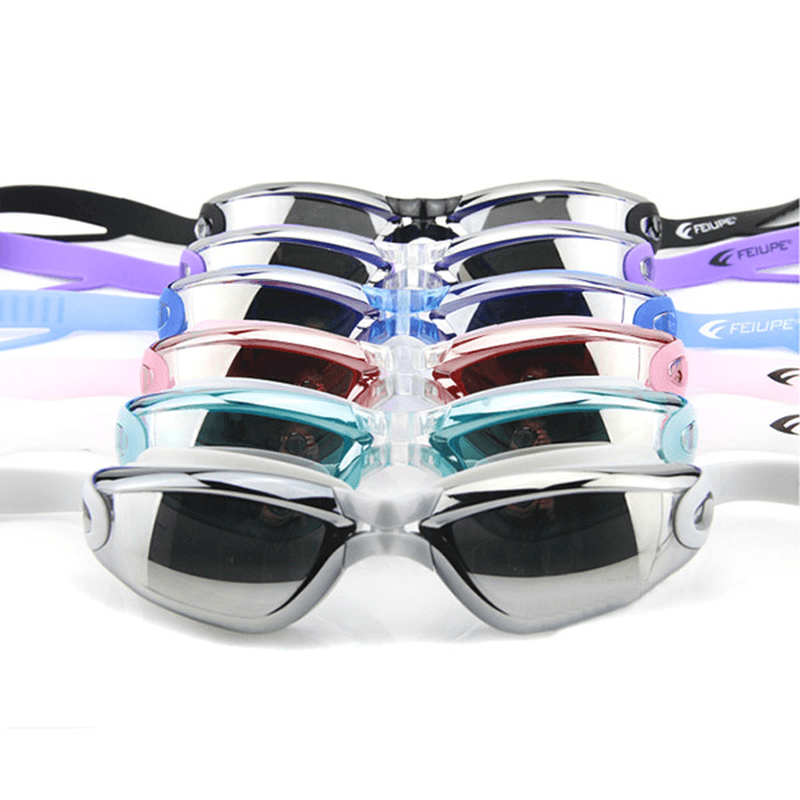 Swimming Goggles with Earplug Waterproof anti Fog Mirrored Large Frame HD Goggles for Men Women - MRSLM