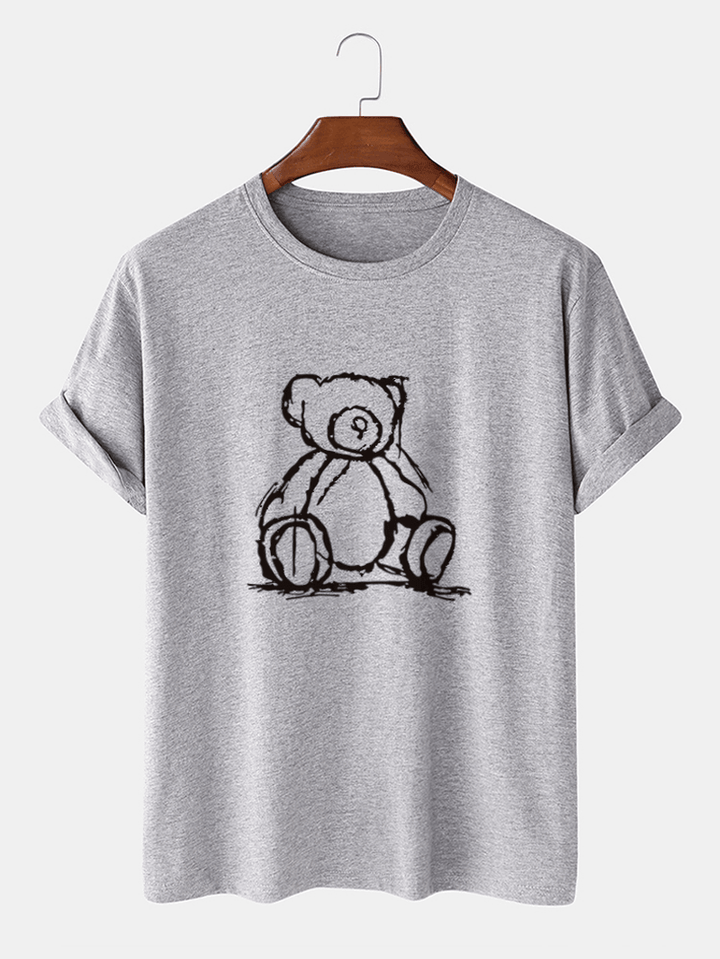 Mens 100% Cotton Stick Figure Bear Print Short Sleeve T-Shirts - MRSLM