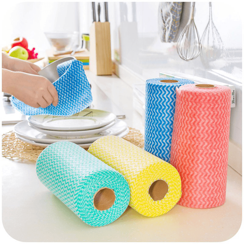 25 Pcs/Roll Non-Woven Kitchen Cleaning Cloths Disposable Multi-Functional Rags Wiping Scouring Pad Furniture Kitchenware Wash Towel Dishcloth - MRSLM