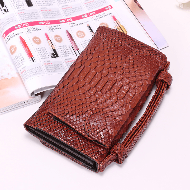 Women Snake Skin Genuine Leather Chain Shoulder Bag Crossbody Bag Handbag Long Wallet - MRSLM