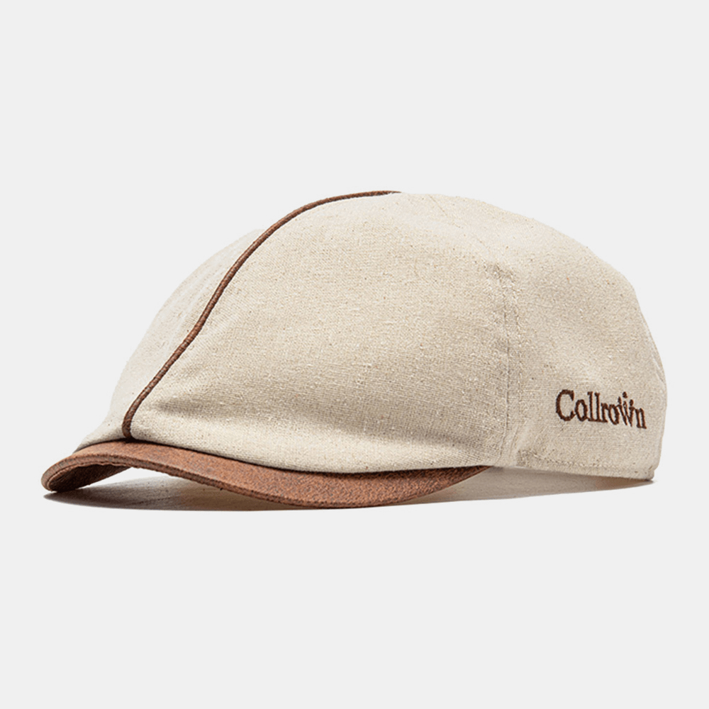 Collrown Men Cotton Solid Color Letter Embroidered Forward Cap Flat Cap Beret Cap - MRSLM