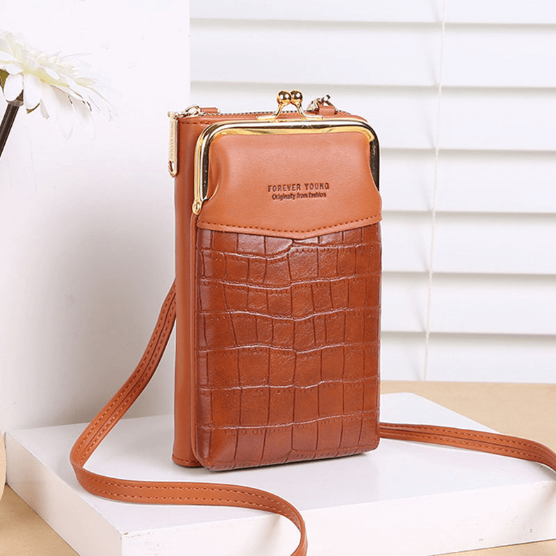 Women Alligator Pattern Embossed Vertical Large Capacity Zipper Wallet Portable 6.5 Inch Phone Bag Shoulder Bag Crossbody Bag - MRSLM