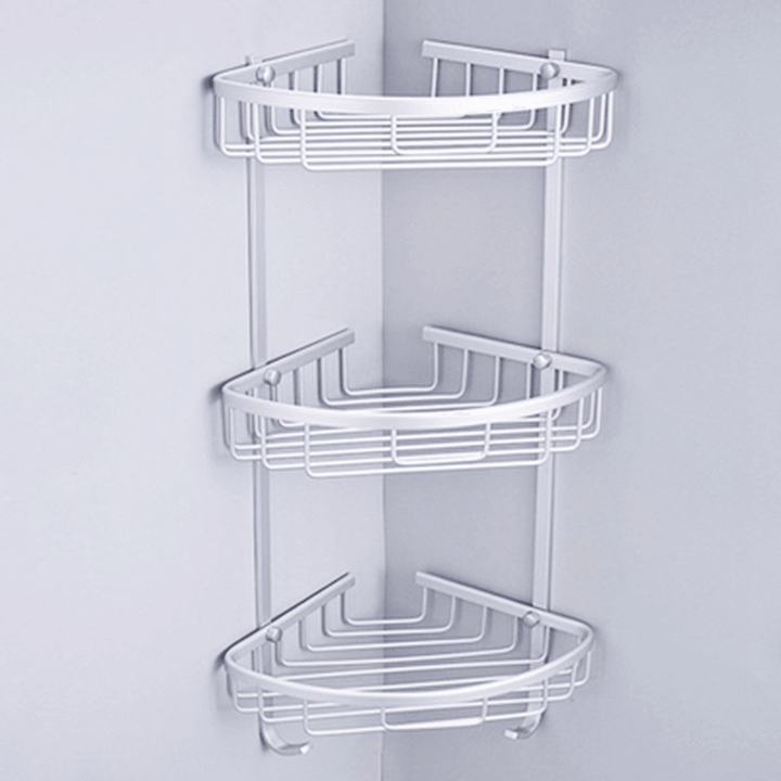 1/2/3 Layers Aluminium Wall Mounted Bathroom Corner Shower Caddies Storage Shelf Rack Holder - MRSLM