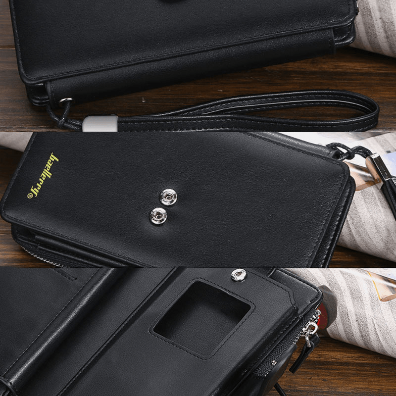 Baellerry Men Faux Leather Long Wallet Phone Bag Card Holder Clutches Bag for Business - MRSLM