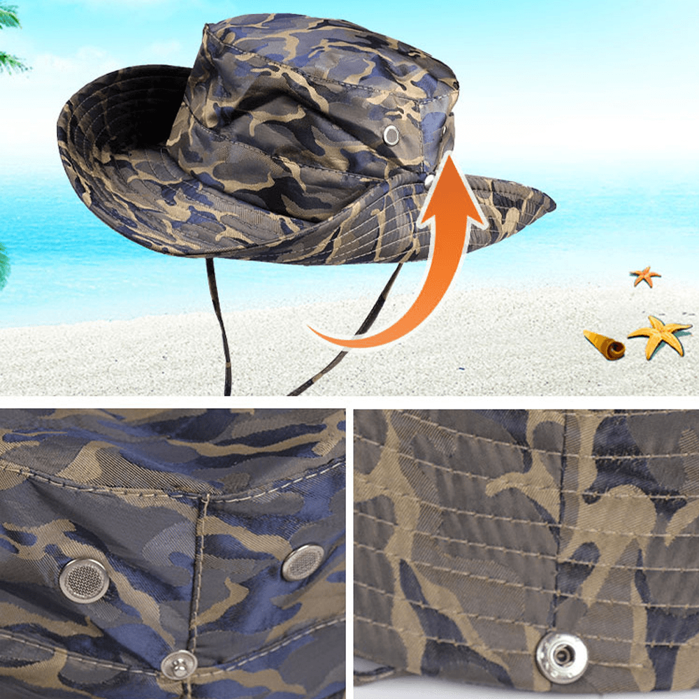 Men Camouflage 360 Degree Protection Wide Brim Outdoor Fishing Climbing UV Protection Waterproof Breathable Bucket Hat - MRSLM