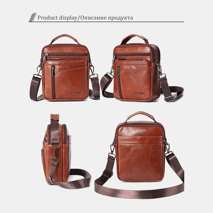 Men Small Genuine Leather Large Capacity Shoulder Bag Crossbody Bag - MRSLM