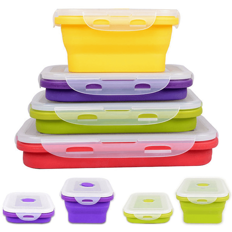 Ipree® 4 Size Collapsible Silicone Lunch Boxes Portable Food Storage Kitchen Containers - MRSLM