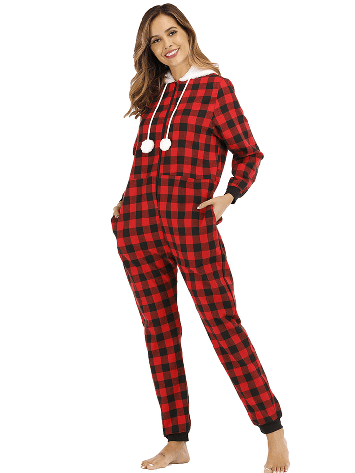 Striped Lattice Hooded Long Sleeve with Pocket Onesie Pajama Set - MRSLM