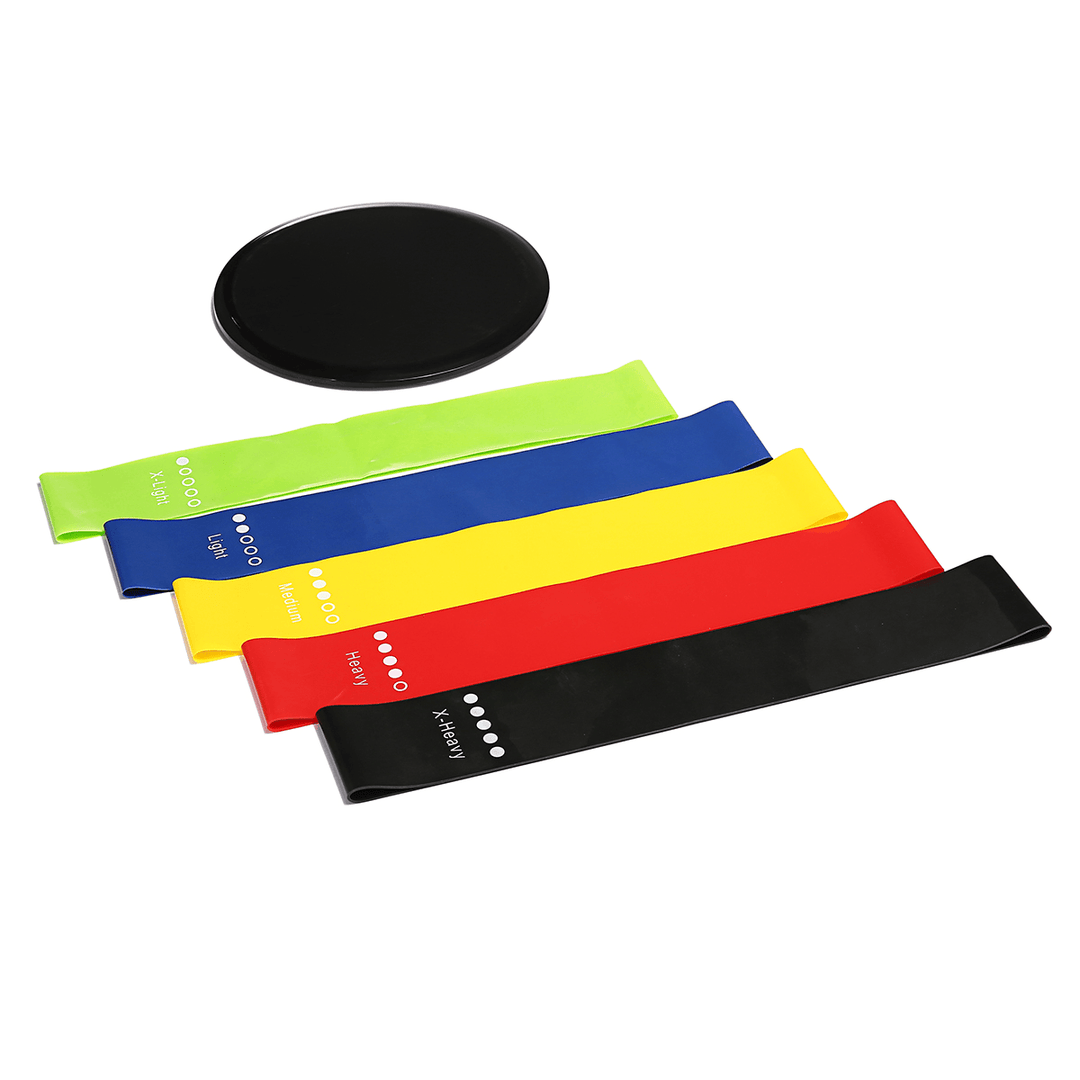 Resistance Bands Set 5 Pcs 2-30Lbs Exercise Bands with 2 Core Sliders for Fitness Yoga Pilates - MRSLM