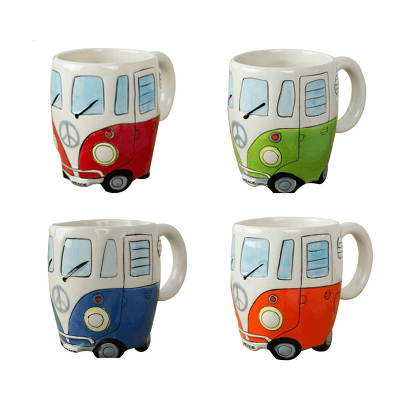 Creative Hand Painting Cartoon Double Bus Mugs Retro Ceramic Cup Coffee Milk Tea Mug Drinkware Novetly Gift Cartoon Double Bus Mugs - MRSLM