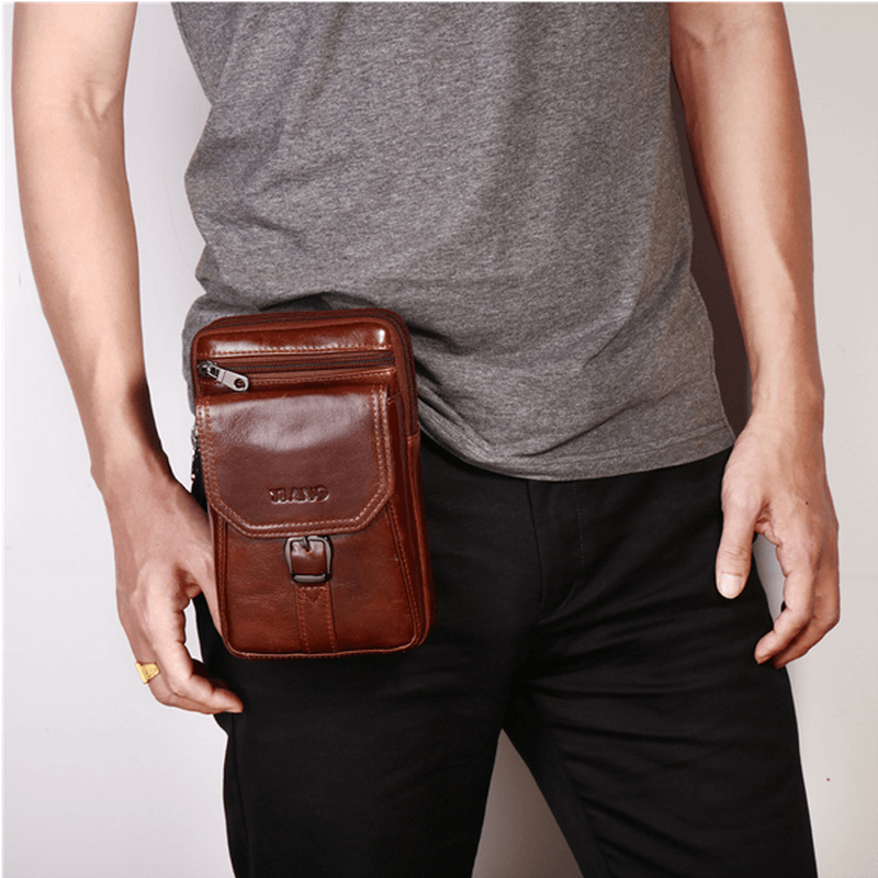 Men Genuine Leather Personalized 5.5 Inches Phone Bag - MRSLM