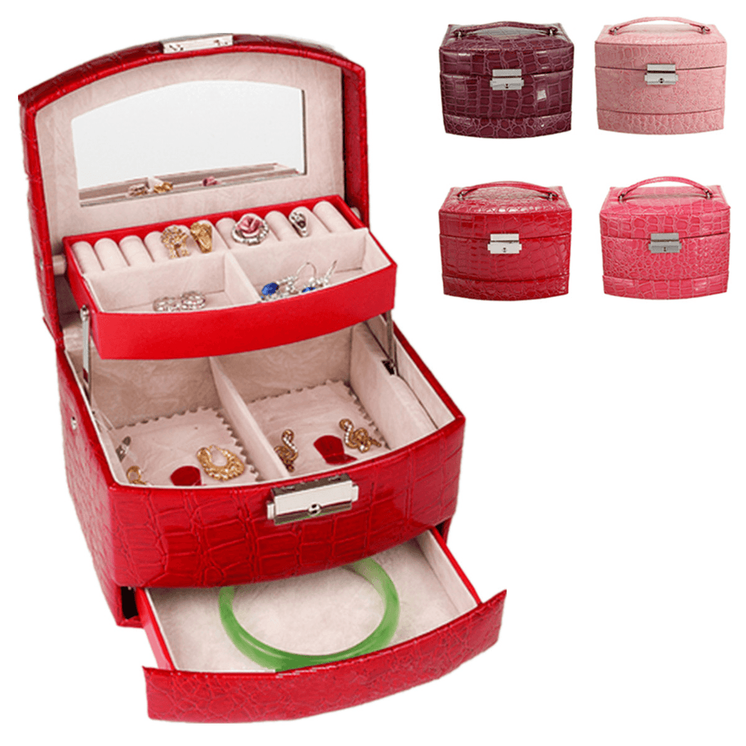 Leather Jewelry Box Storage Organizer Necklace Bracelet Ring Earring Case - MRSLM