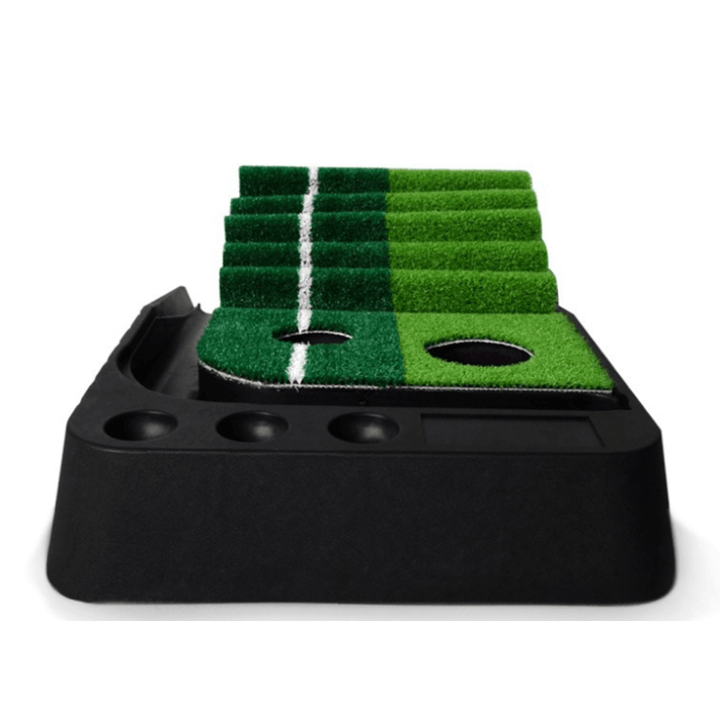 Golf Putting Mat Set Auto Return Golf Training Mat Folding Grass Pad with 3 Pcs Golf Ball Putter - MRSLM