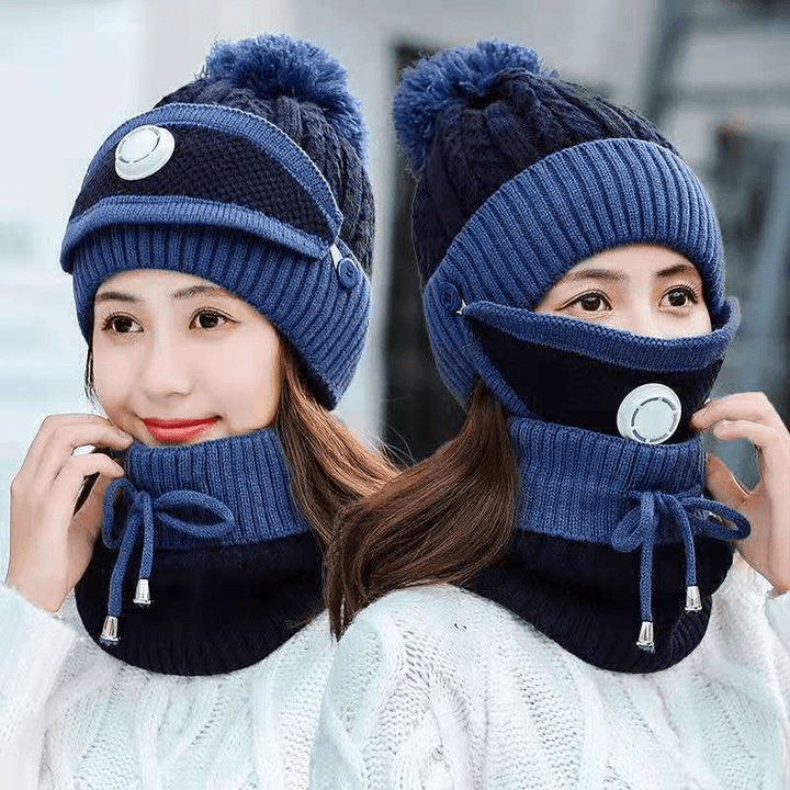 BIKIGHT Cotton Knit Windbreak Winter Warmth Cute Riding Protection Suit Bicycle Caps Bike Skiing Camping Winter Hat Scarf Mask Suit - MRSLM