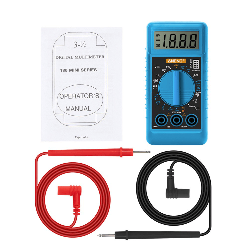 ANENG DT812 Mini Digital Multimeter with Buzzer Overload Protection Pocket Voltage Ampere Ohm Meter DC AC LCD Portable Blue - MRSLM