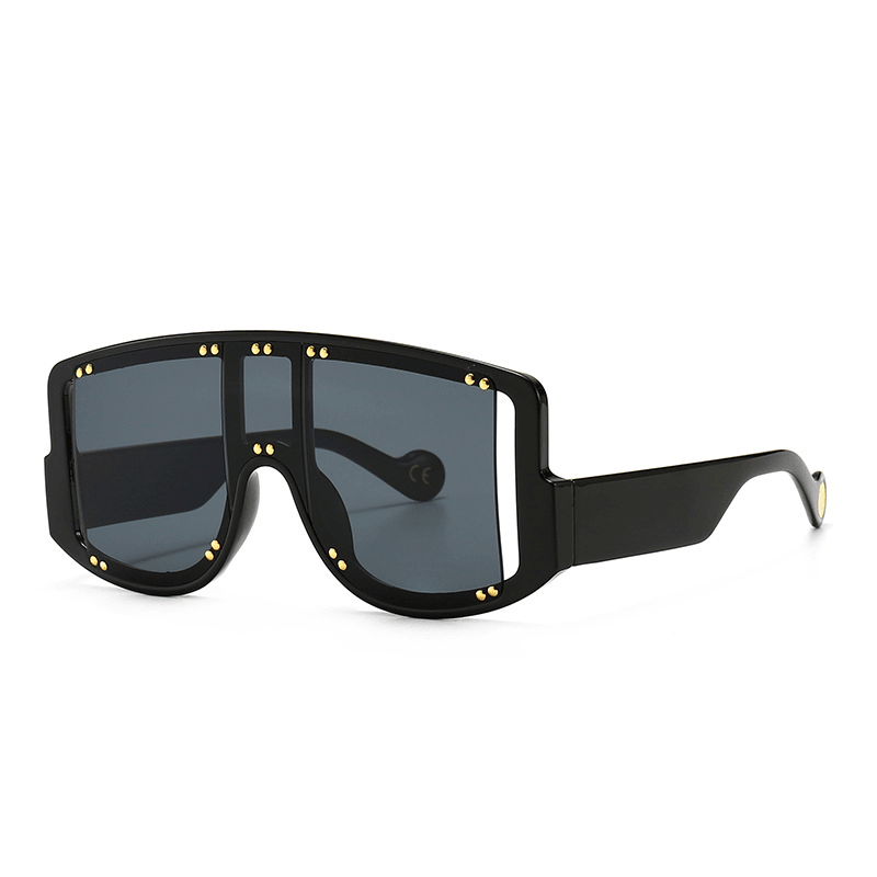 Large-Frame Mask-Shaped Wide-Leg Rivet Inlaid Sunglasses - MRSLM