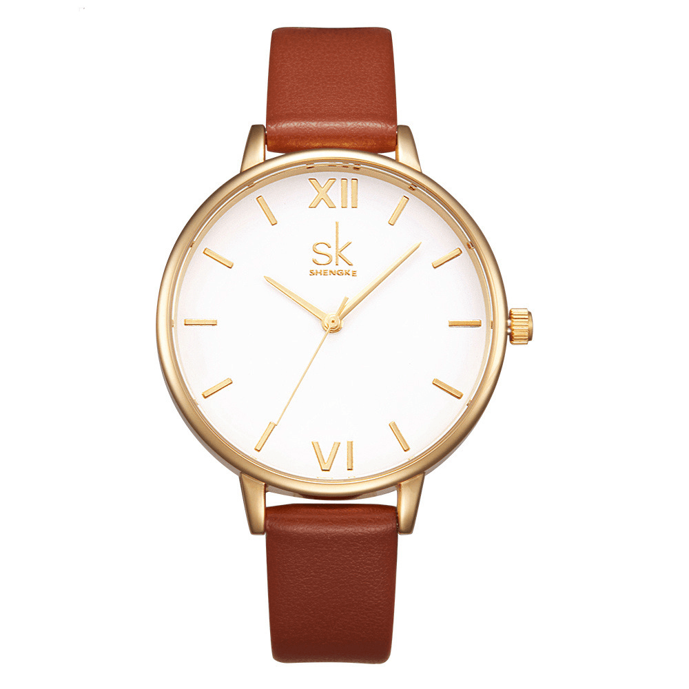 SK K0056 Simple Design Ladies Wrist Watch Casual Style Leather Strap Quartz Watches - MRSLM