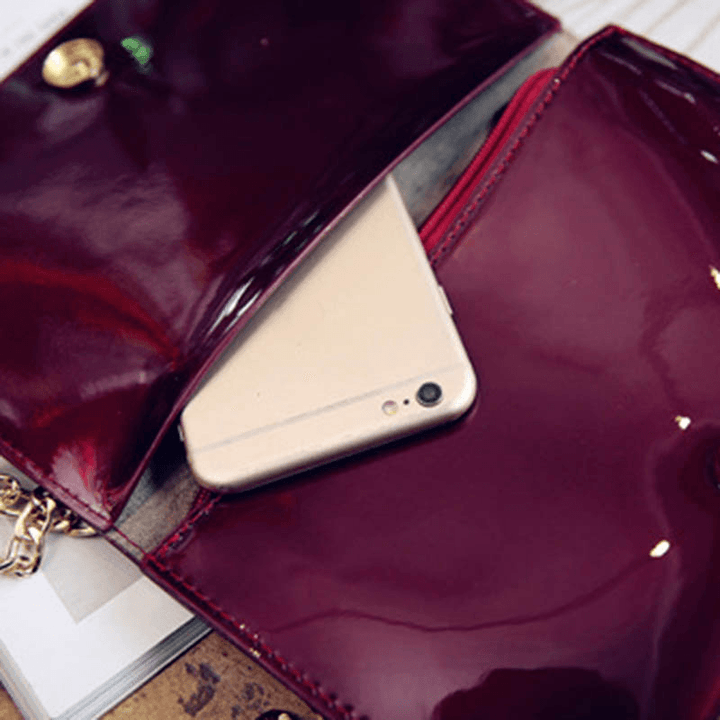 Bakeey Female Casual Patent Leather Small Square Bag Chain Phone Bag Shoulder Messenger Bag with Transparent Phone Slot - MRSLM