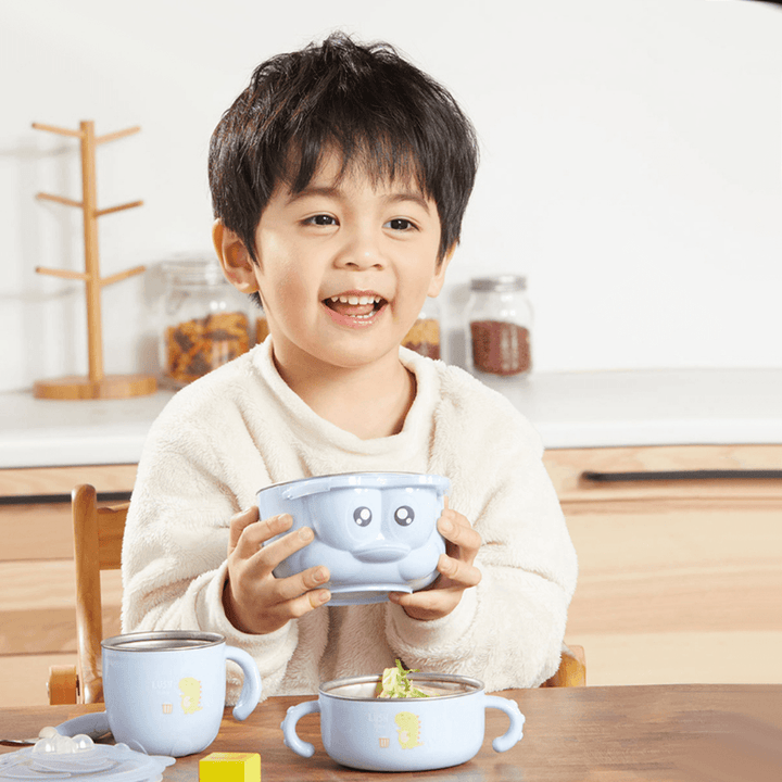 RUSHAN L-SCJ001 Happyduck 5PCS Baby Insulation Tableware Set Kids Bowl Spoon Fork Salad Bowl Milk Cup from Xiaomi Youpin - MRSLM