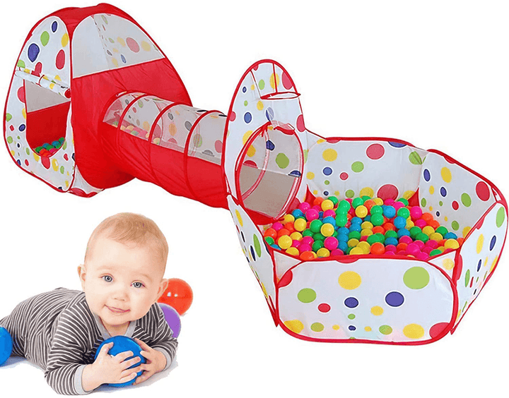 3-In-1 Kids Play Tent Baby Tunnel Game House Ball Pit Pool Indoor Outdoor Playground - MRSLM