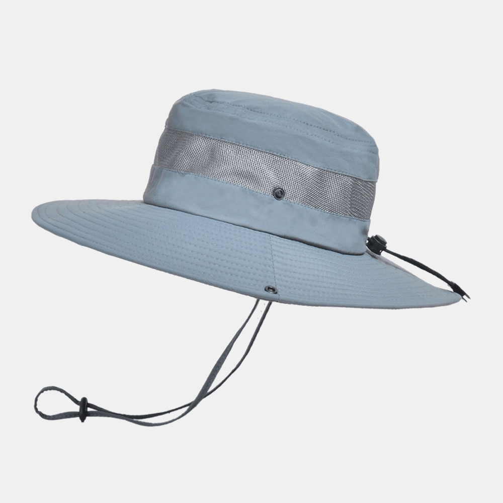 Men Breathable Mesh Big Brim Outdoor Fishing Climbing UV Protection Sunshade Waterproof Bucket Hat - MRSLM