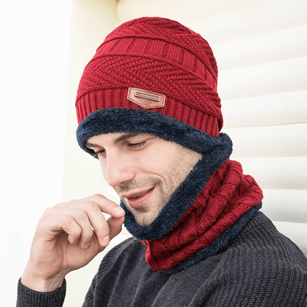 Men Child 3PCS Solid Color Keep Warm Sets Fashion Casual Wool Hat Beanie Scarf Full-Finger Gloves - MRSLM