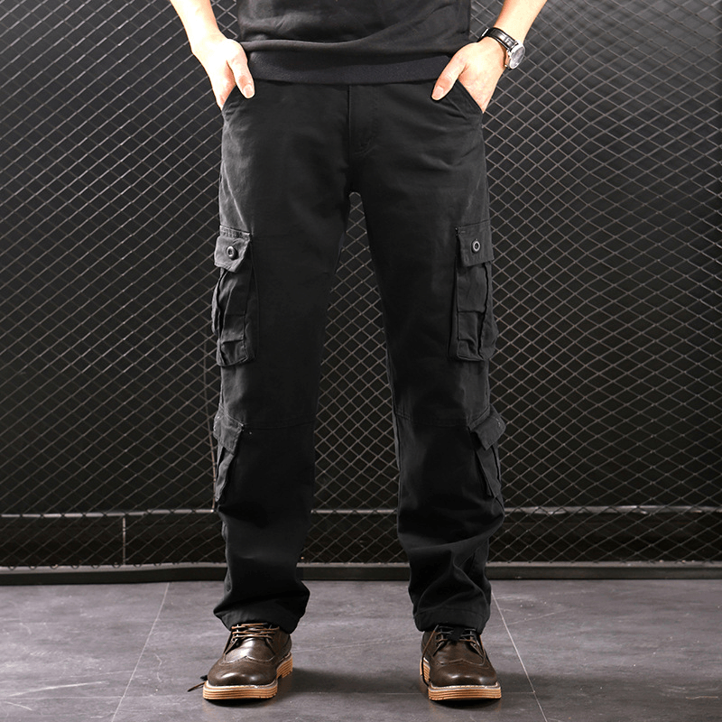 Middle-Aged Straight Leg Multi-Pocket Cargo Trousers - MRSLM