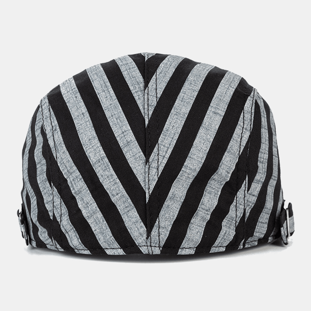 Men Cotton-Linen Striped Pattern Retro Forward Hat Flat Cap Beret Cap - MRSLM