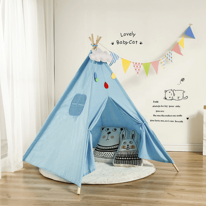 1.6/1.8M Kids Play Tents Cotton Canva Folding Indoor Outdoor Playhouse Triangle Indian Children Baby Game Funny House Wigwam Camping Tent - MRSLM