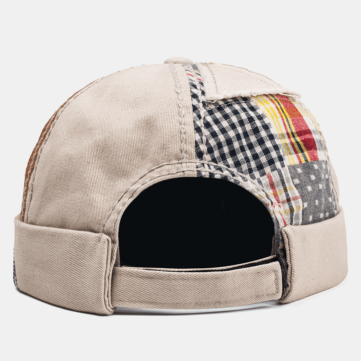 Mens'S Cotton Color Matching Plaid Brimless Hats Skull Caps - MRSLM