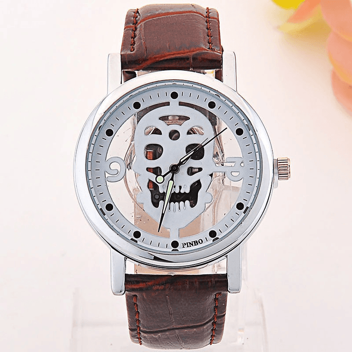 Hollow-Out Skull Real Belt Quartz Watch Fashion Double-Sided Vintage Men Women Watch - MRSLM