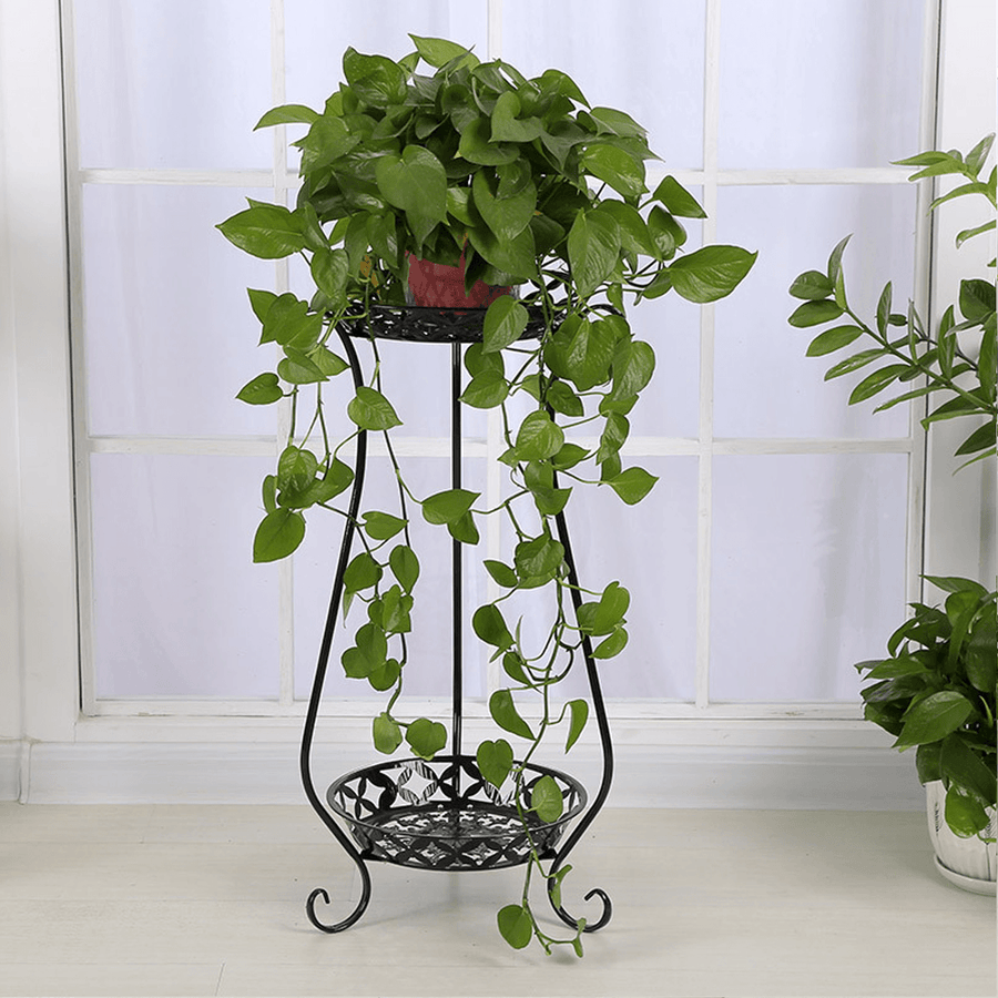 2 Tiers Metal Pot Flower Shelf Plant Stand Rack Display Indoor Outdoor - MRSLM