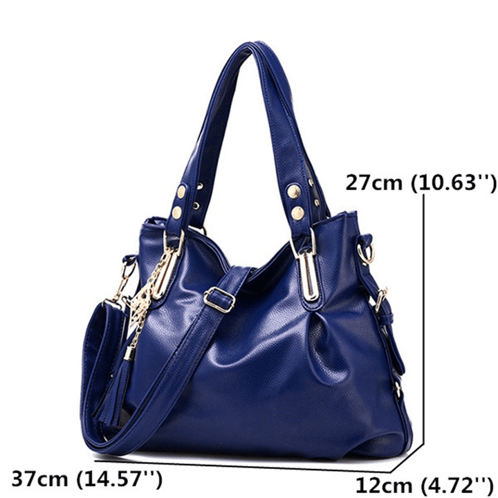 Women Faux Leather Tassel Soft Leather Handbag - MRSLM