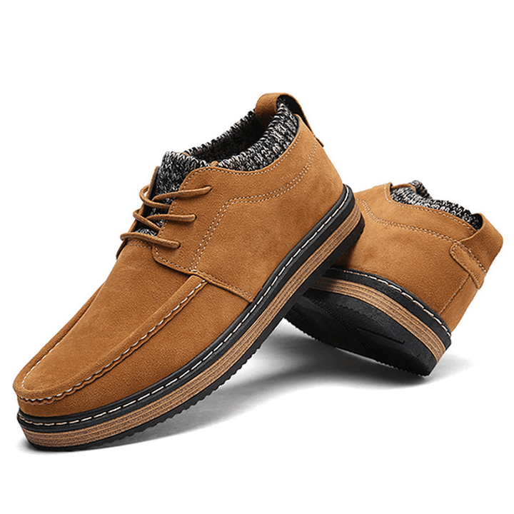 Men Brogue Style Knitted Suede Soft Sole Warm Oxfords Shoes - MRSLM