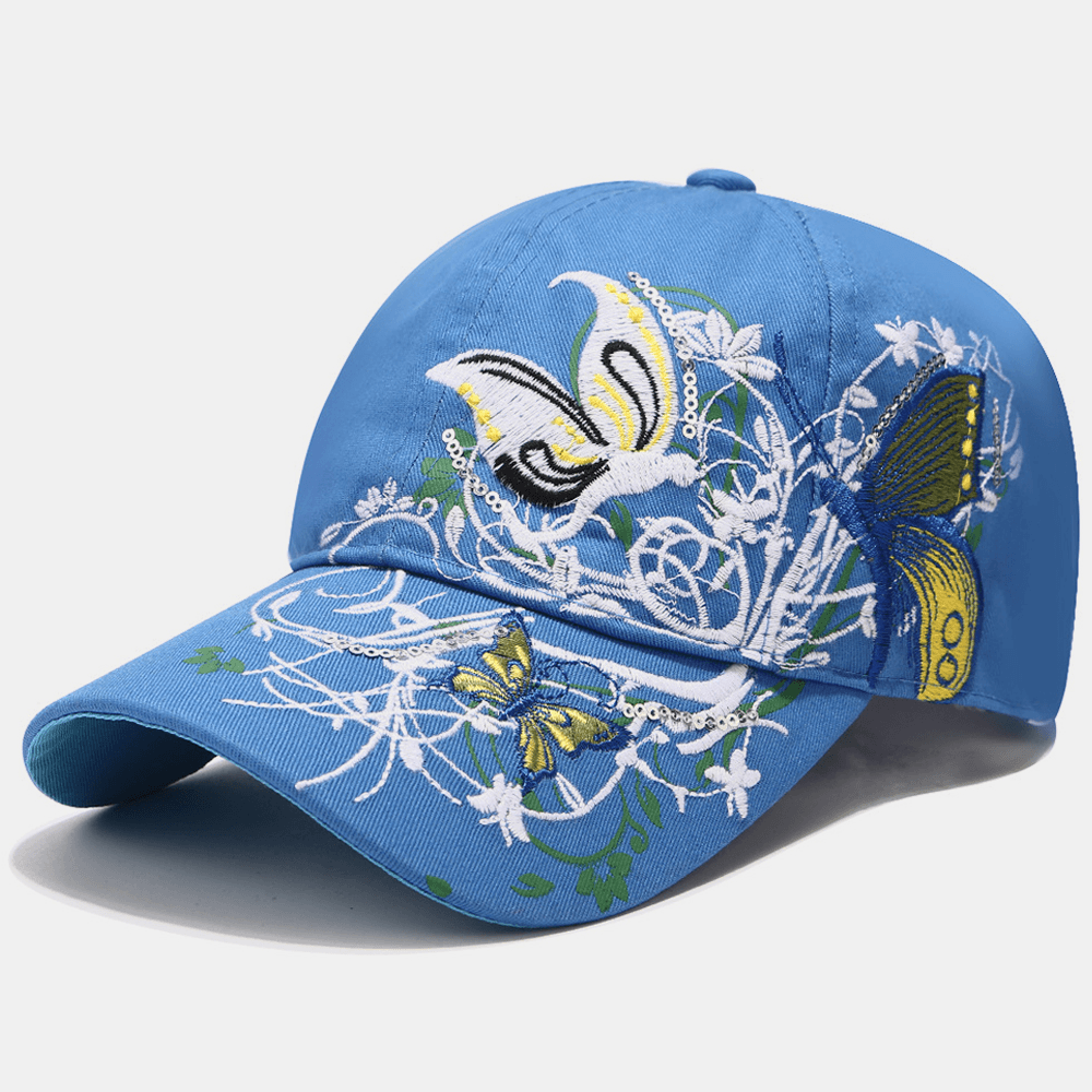 Women Sunscreen Sun Hat Fashion Butterfly Embroidery Duck Hat Baseball Cap - MRSLM