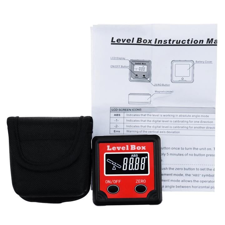 Digital Level Angle Finder Bevel Box Magnetic Base 360° (4 X 90°) Inclinometer Protractor Gauge Tilt Direction Indicator - MRSLM