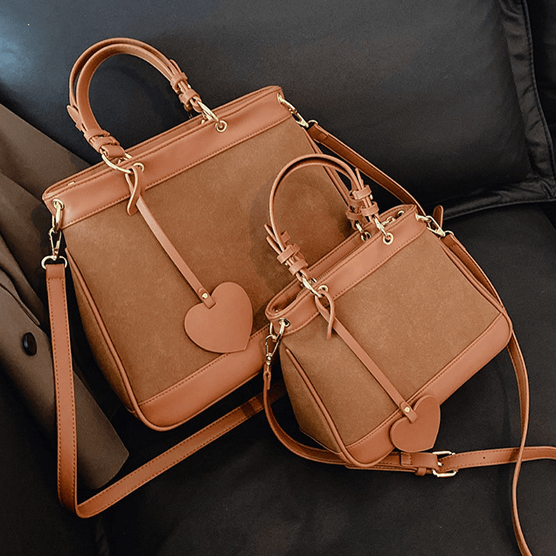 Women Frosted Large Capacity Handbag Tote Vintage PU Leather Suede Patchwork Crossbody Bag Shoulder Bag - MRSLM