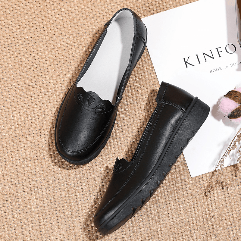 Women Daily round Toe Soft Solid Color Flat Loafers Shoes - MRSLM