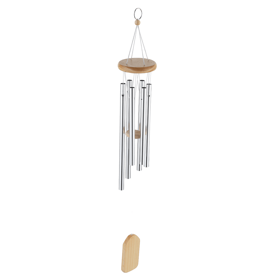 6 Silver Tubes Wood Wind Chimes Home Garden Yard Windbells Decor - MRSLM